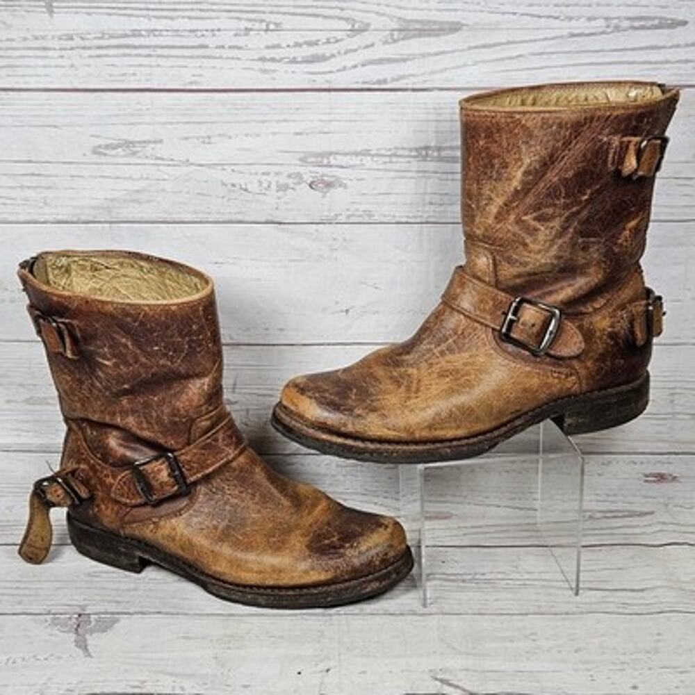 Frye 3476603 Boots Womens Distressed Brown US 7.5 Leather Buckle Zipper Boots